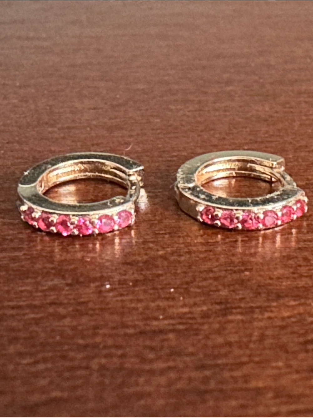 Gold-Tone Huggie Earrings with Pink Crystal Row